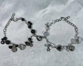 Bracelet couple Yin Yang : Bracelets magnétiques en onyx et quartz blanc