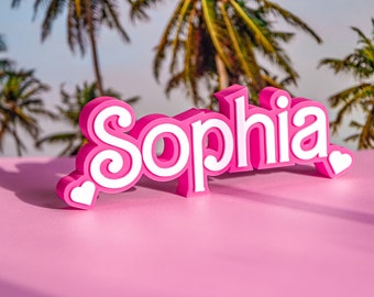 Personalized Name Sign, Barbie Bedroom Sign, Bachelorette Party, Cake Charm, Gift For Her, Custom Barbie Name, Desk Sign (Barbie Pink)