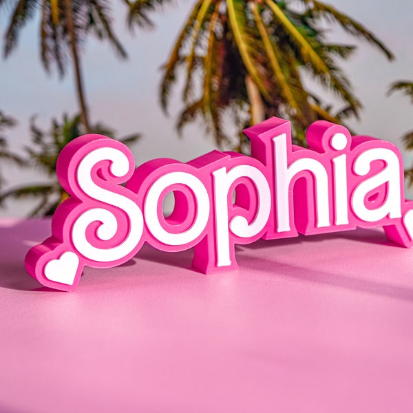 Personalized Name Sign, Barbie Bedroom Sign, Bachelorette Party, Cake Charm, Gift For Her, Custom Barbie Name, Desk Sign (Barbie Pink)