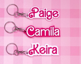 Personalized Name Keychain, Pink Party, Bag Charm, Bachelorette Party, Barbie Christmas Gift , Class Gift, Gift for her, Stocking Stuffer