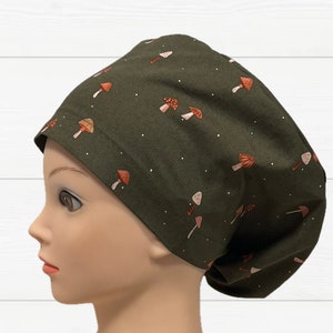 Mushrooms Euro Scrub Caps for Women, Surgical Hat with Satin Lined Option, Silk Scrub Caps, Boho / Groovy Surgical Hat