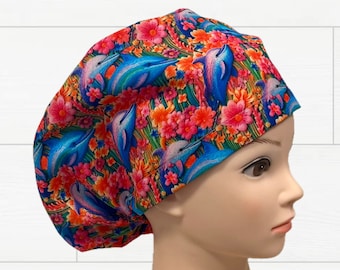 Dolphins, Rainbow Euro Scrub Cap, Nurse Surgical Hat for Women,  Euro Scrub Hat, Scrub Cap, Scrub Caps, Satin Option
