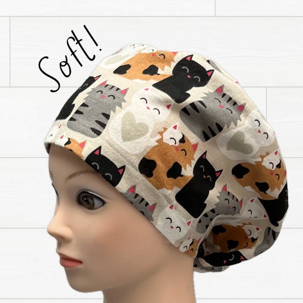 Soft Cats, Cute Cozy Euro Scrub Cap, Scrub Caps for Women, Surgical Cap, Scrub Hats for Women, Euro Scrub Hat