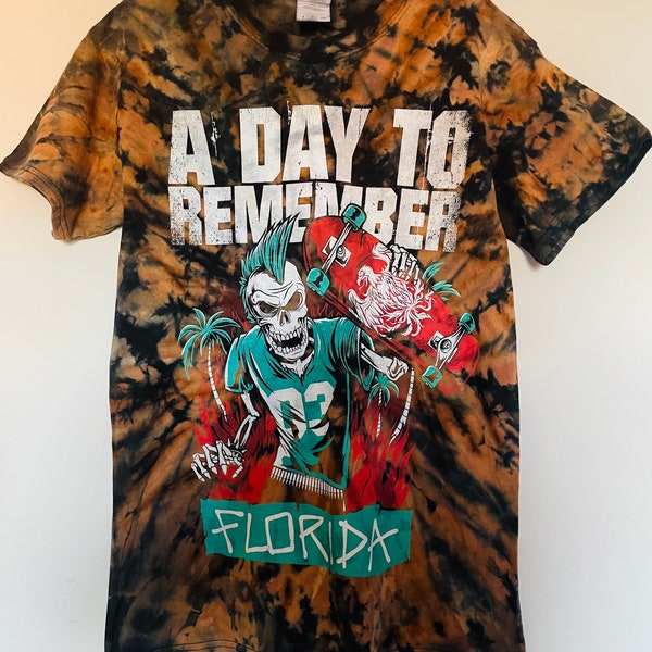 Custom One Off A Day To Remember FLORIDA Tie Dye T-shirt. Sized Mens Small - Reverse Tie Dye / Bleached