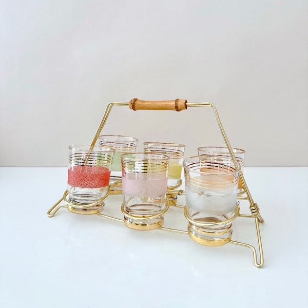 Gold Rimmed Glasses Set, Water Glasses, Juice Glasses, Glass Pastel, Vintage Barware