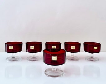 6 Luminarc champagne bowls, mid century glasses, dessert bowls, bar, bar accessories, 60s
