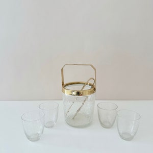 Vintage ice cube tray WMF with 4 glasses, ice cooler crackle, ice bucket, cocktail set, bar accessories