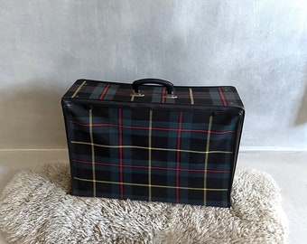 Vintage Suitcase, Plaid Suitcase, Retro Case, Weekender