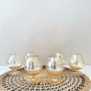 6 cognac glasses amber iridescent, vintage glasses mid century glasses, drinking glasses, bar accessories, 60s