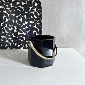Vintage ice cooler Arcoroc from France, black ice cube container, mid-century ice bucket, vintage bar, gift