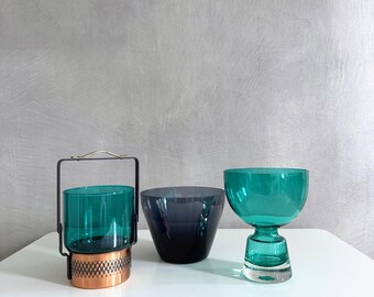 Selection of Mid Century bar accessories, ice cube containers, ice buckets, glass coolers petrol, vintage bar, gift