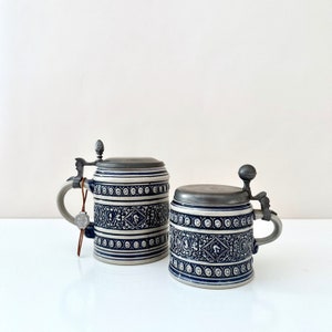 Vintage beer mug Gerz Taler Editon 83, old beer mug Gerzit with tin lid, set of 2