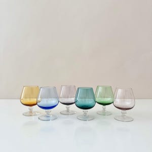 6 vintage glasses colorful, cognac glasses, mid century glasses, liqueur glasses, bar accessories, 60s