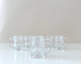 6 vintage shot glasses, shot glasses with handle, bar, bar accessories, stamperl, shot glasses