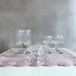12 vintage cut glasses, champagne glasses, wine glasses, liqueur glasses, crystal glasses