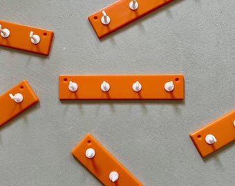 Vintage coat hooks, orange hook rail, bathroom rails, key rack, PVC wardrobe, towel holder, 1970s GDR