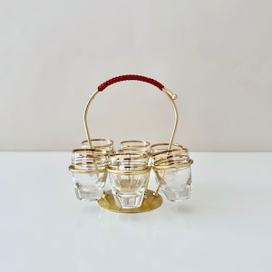 50s glasses set, shot glasses in a stand, shot glasses, pastel glass, Rockabilly Germany