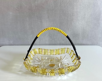 Vintage Glasschale Walther Glas Komet mit Griff, 70er Jahre