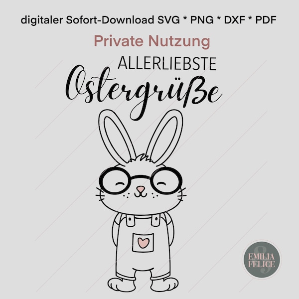 Frühlingsdatei mit „Fridolin“ Osterhase - Allerliebste Ostergrüße zur Priv. Nutzung Plotter Laser Download Plotten svg, png, dxf, pdf