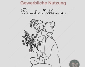 Datei „Danke Mama“ kleines Mädchen, Laserdatei Datei Deko Download Plotten *gewerbliche Nutzung* svg, png, dxf, pdf