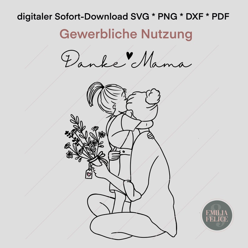 Datei Danke Mama kleines Mädchen, Laserdatei Datei Deko Download Plotten gewerbliche Nutzung svg, png, dxf, pdf Bild 1