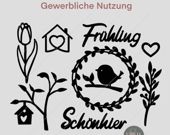 Set Frühling Schönhier Plotterdatei Laserdatei Datei Deko Download Plotten *gewerbliche Nutzung* svg, png, dxf, pdf