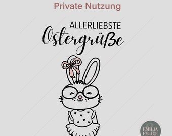 Frühlingsdatei mit „Frida“ Osterhase - Allerliebste Ostergrüße zur Priv. Nutzung Plotter Laser Download Plotten svg, png, dxf, pdf