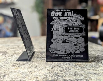 Custom Acrylic Trophy with Angled Base | 6" H x4" W Bent Acrylic Trophy | Angled Base Personalized Trophy