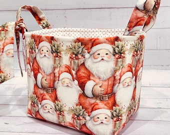 Traditional Santa Claus Fabric Basket,  Red & White Christmas Décor,  Storage Bin