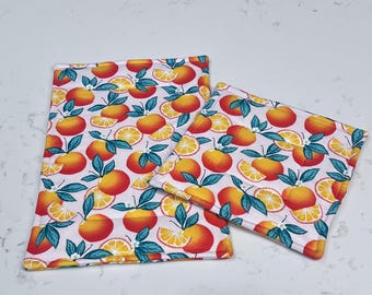 Citrus Fruit Quilted Hot Pads Set, Orange Kitchen Trivets, Heat Resistant Pads