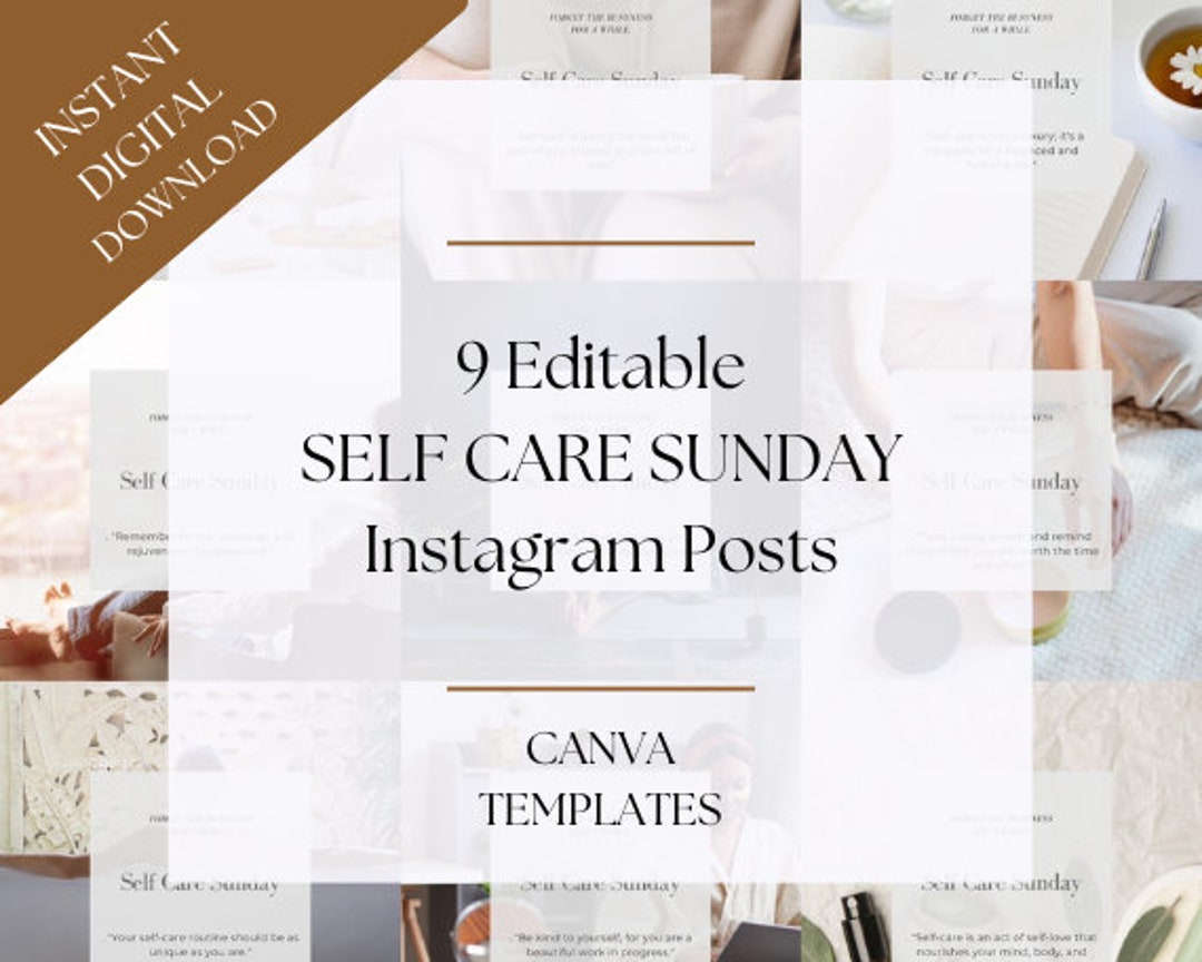 9 Instagram Templates, Self Care Sunday, Canva Templates, Neutral ...