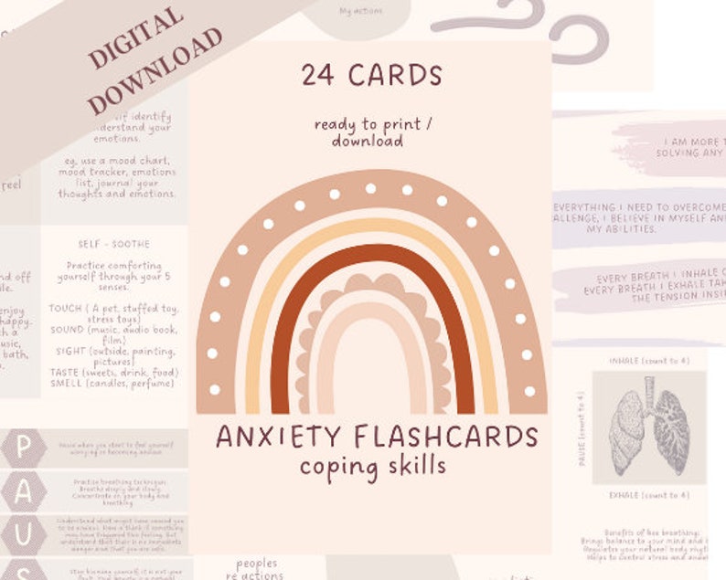 24 Anxiety Coping Skill Flashcard Canva Templates Anxiety - Etsy