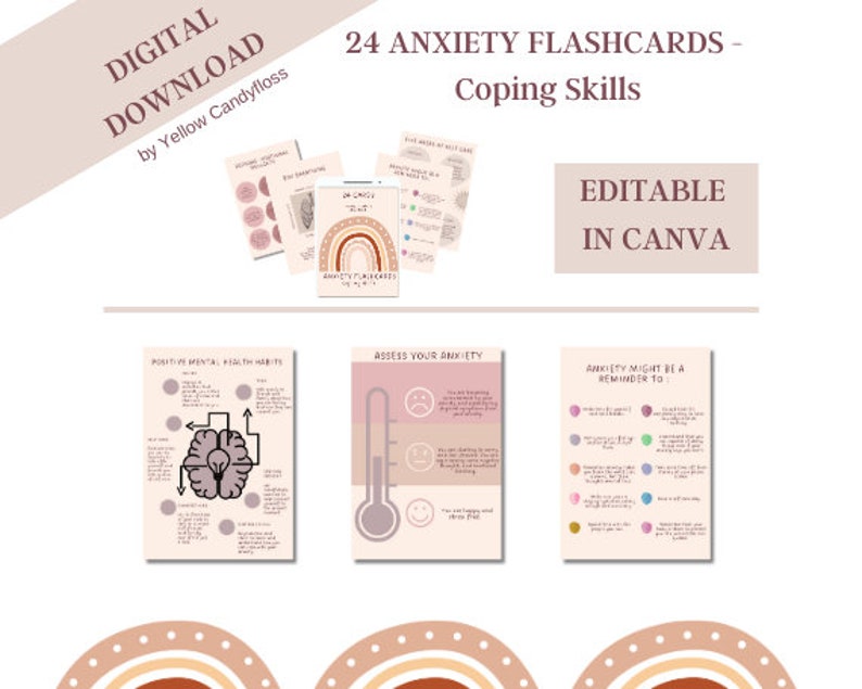 24 Anxiety Coping Skill Flashcard Canva Templates Anxiety - Etsy