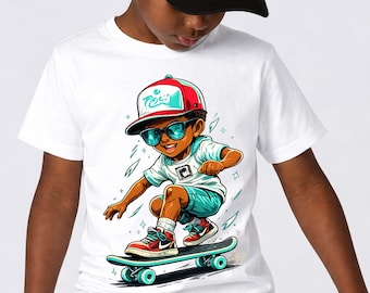 Retro Skateboarder Graphic Tee, 100% Cotton Streetwear Shirt
