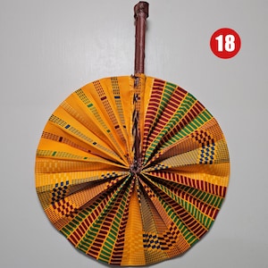 Ankara Fabric Folding Fan: African Print Handheld Fan with Leather Handle