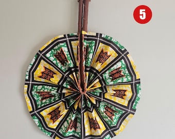Foldable Ankara Fan 5, Kente Fan, Folding Fan, African Print Fabric Handheld Fan, Portable Fan with Leather Handle, Handmade in Ghana