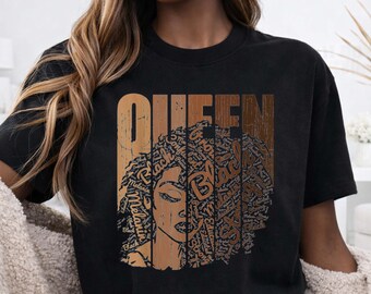 Melanin Queen Afro Woman T‑Shirt | Black History Month Graphic Tee | Afrocentric Melanin Pride Shirt