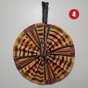 Ankara Fabric Folding Fan: African Print Handheld Fan with Leather Handle