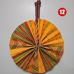 Handmade Kente Cloth Fan: African Print Foldable Fan with Leather Handle