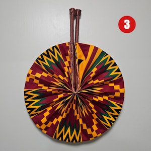 Ankara Kente Fan: Foldable African Print Handheld Fan with Leather Handle