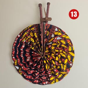 Ankara Fabric Folding Fan: Handmade Kente Print with Leather Handle