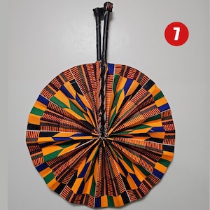 Ankara Fabric Folding Fan: Kente Print, Leather Handle, Handmade