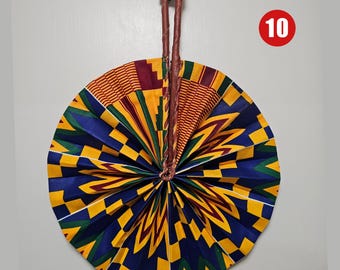 Foldable Ankara Fan 10, Kente Fan, Folding Fan, African Print Fabric Handheld Fan, Portable Fan with Leather Handle, Handmade in Ghana