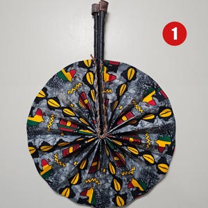 Ankara Fabric Folding Fan: Kente Print, Leather Handle, Handmade