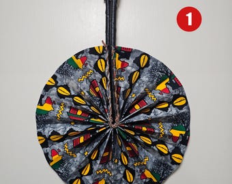 Foldable Ankara Fan 1, Kente Fan, Folding Fan, African Print Fabric Handheld Fan, Portable Fan with Leather Handle, Handmade in Ghana