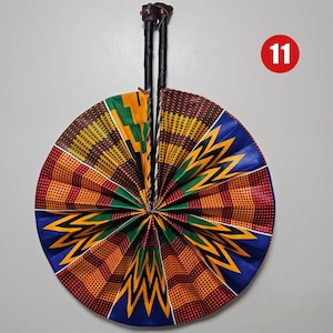 Ankara Kente Fan: Foldable African Print Fan with Leather Handle