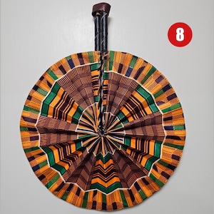 Ankara Kente Print Foldable Fan: African Fabric, Leather Handle