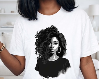 Melanin Lady Graphic T-shirt, Melanin Queen Afro Woman T‑Shirt | Black History Month Graphic Tee | Afrocentric Melanin Pride Shirt