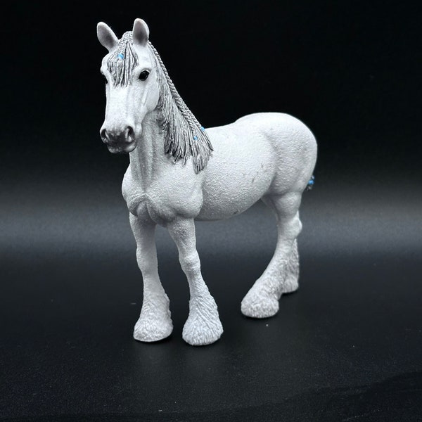 Schleich  Draft Horse Grey Shire with Blue Ribbons