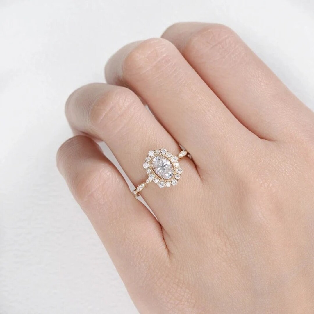 14k Solid Gold Wedding Ring, 2.2ct Oval Cut Moissanite Engagement Ring ...
